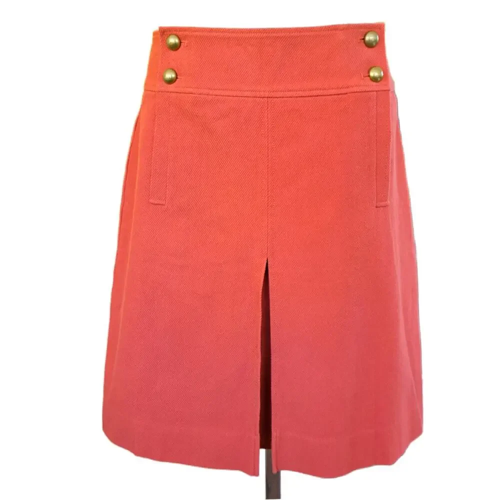 Tory Burch Thea Canyon Cotton Pleated A-Line Skirt Size 10 Orange Stretch Twill
